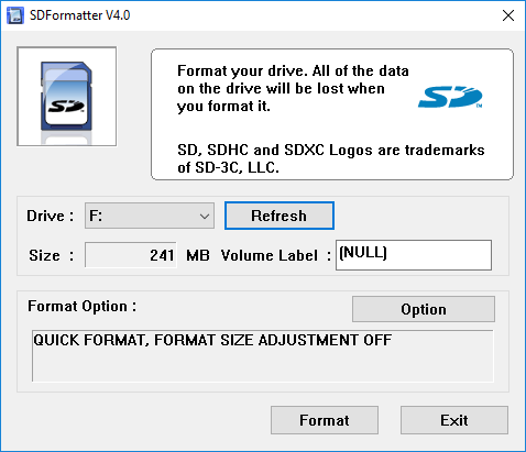 sd card formatter windows xp